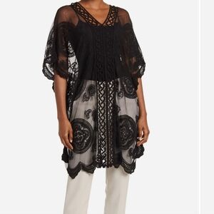 Vince Camuto Black Crochet Lace Tunic Top